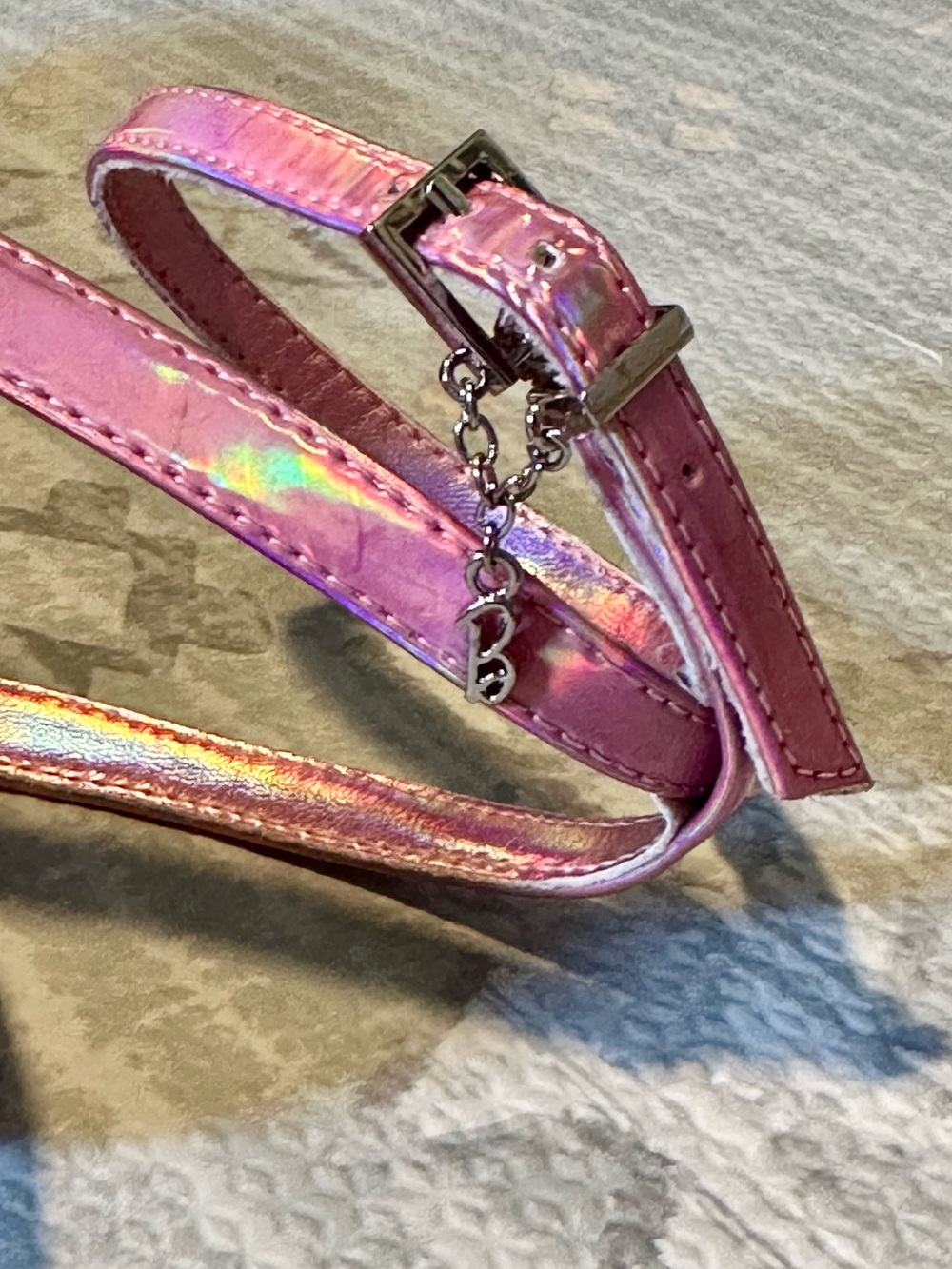 BARBIE x Aldo Pink Holographic Strappy Heel with Heart-Shaped Stacked Heel - Picture 9 of 9